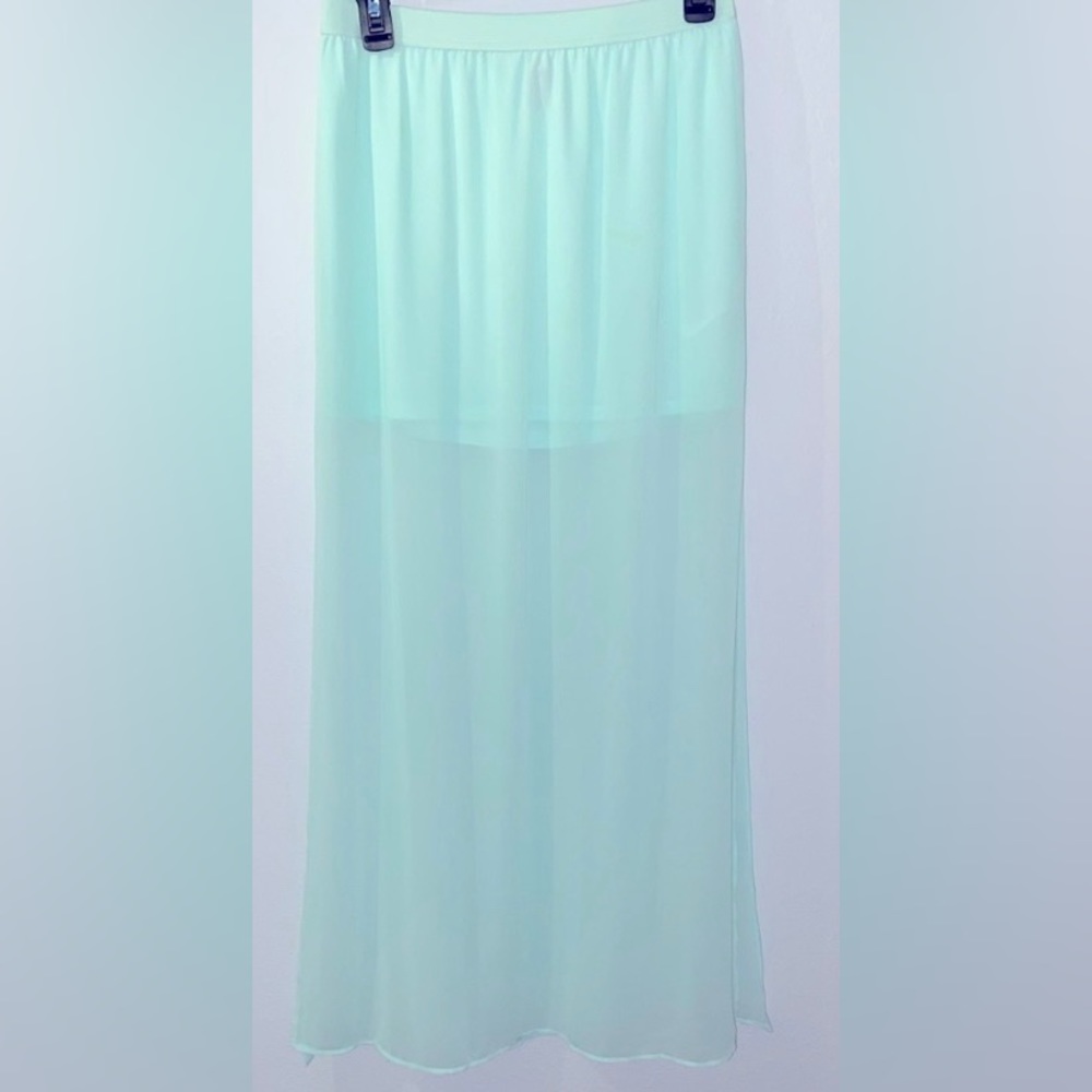 HM H&M Maxi Skirt Double Side Slit Sheer Lined Mint Blue Size 8 Medium M Women